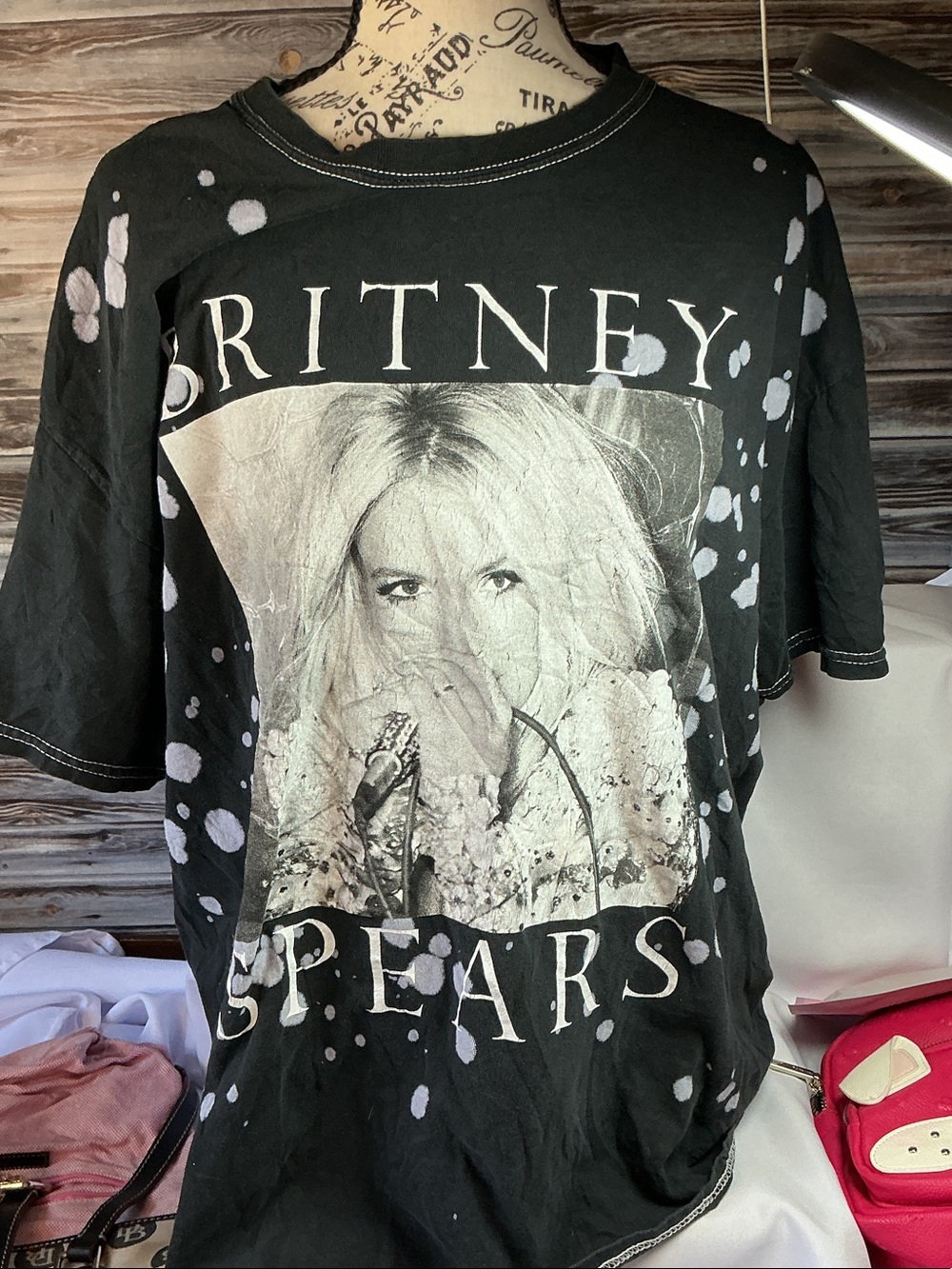 ⭐ Britney Spears Bleached Graphic Band Tee Oversized Cotton Black M